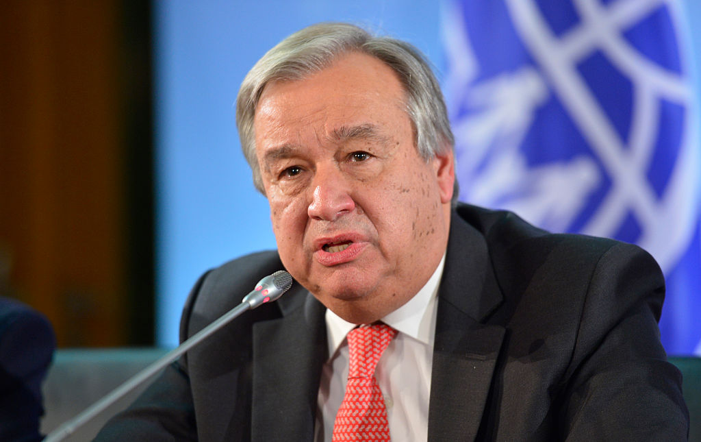 United Nations Secretary General Antonio Guterres giving a speech
